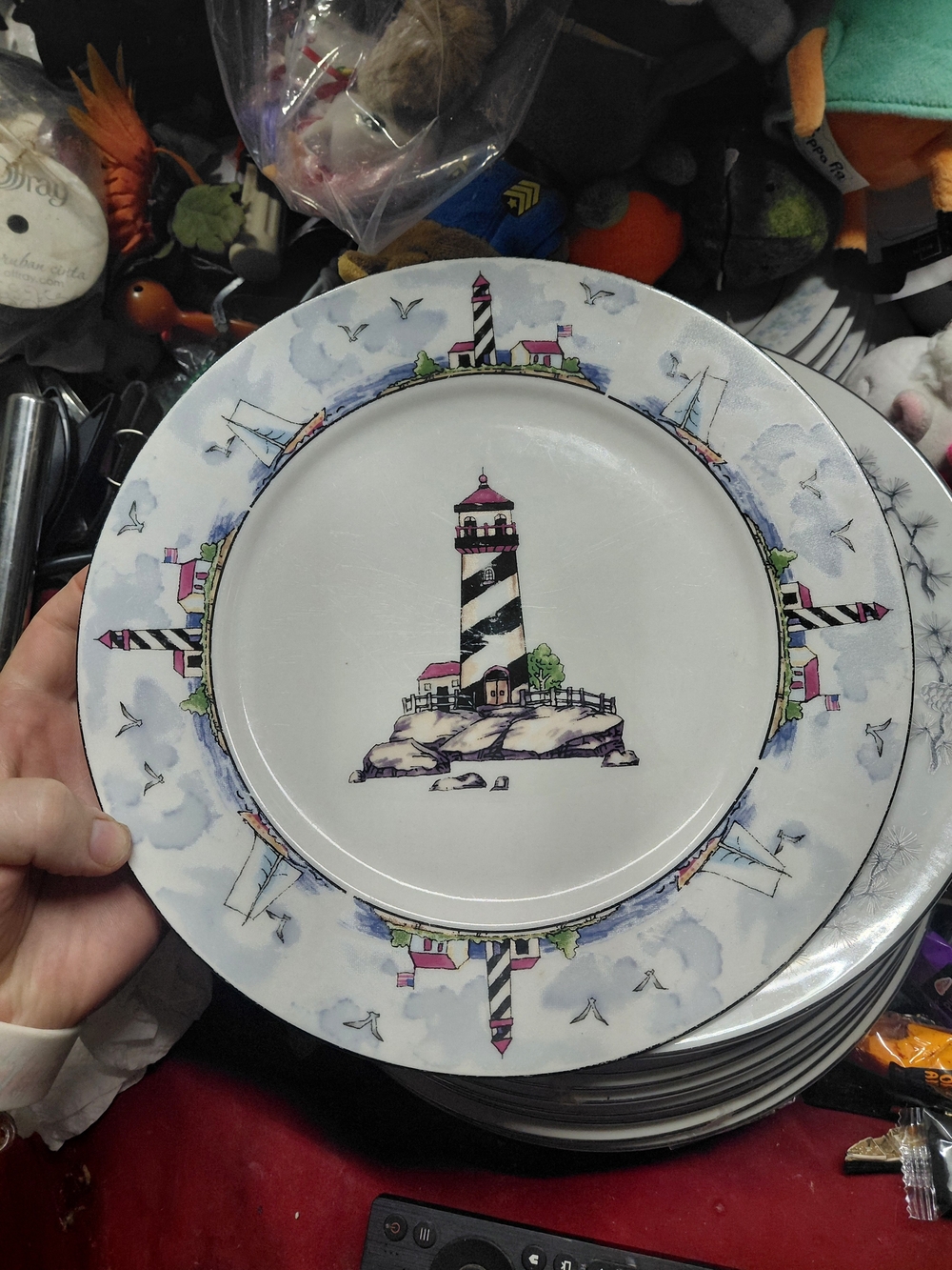 Totally Today Coastal Lighthouse Salad Plate featuring a prominent black and whi